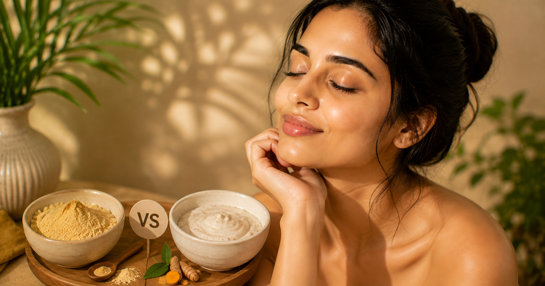 Besan-Haldi Ubtan vs SADHEV Ayurvedic Face Scrub