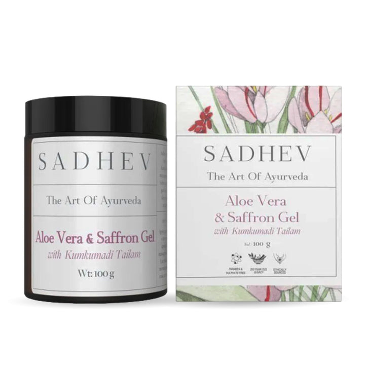 SADHEV Aloe Vera and Saffron Gel with Kumkumadi Tailam — lightweight gel moisturiser for oily, combination and sensitive skin