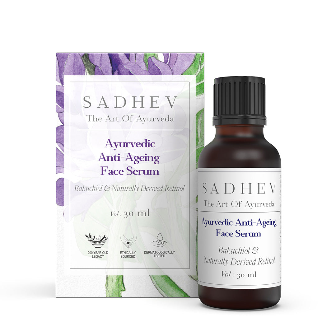 SADHEV Ayurvedic Anti-Ageing Face Serum — Bakuchiol and naturally derived retinol from mastic, all the benefits of retinol without the irritation