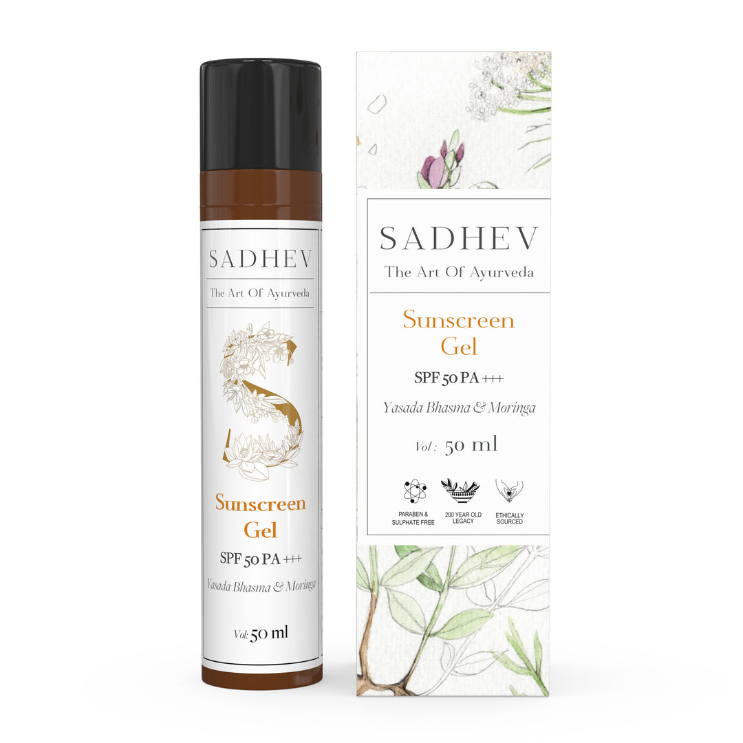 SADHEV Sunscreen Gel SPF 50 PA+++ — zinc oxide mineral sunscreen with moringa and liquorice, no white cast, suitable for Indian skin