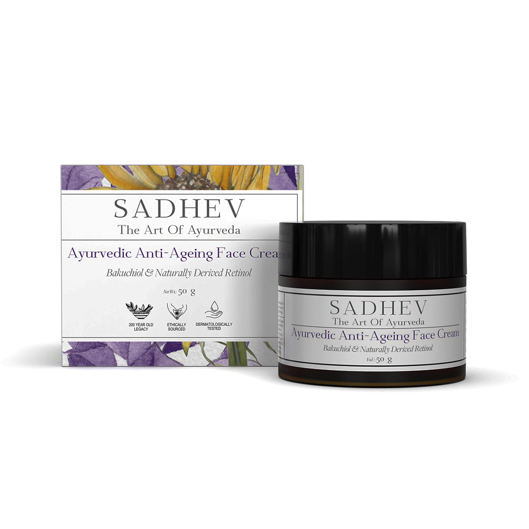 SADHEV Ayurvedic Anti-Ageing Face Cream — Bakuchiol and naturally derived retinol, collagen stimulation and cell turnover without side effects