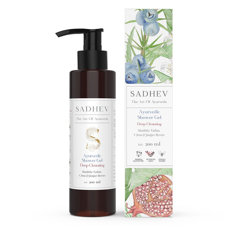 Ayurvedic Shower Gel Deep Cleansing - Shashtika Tailam, Citrus & Juniper Berries