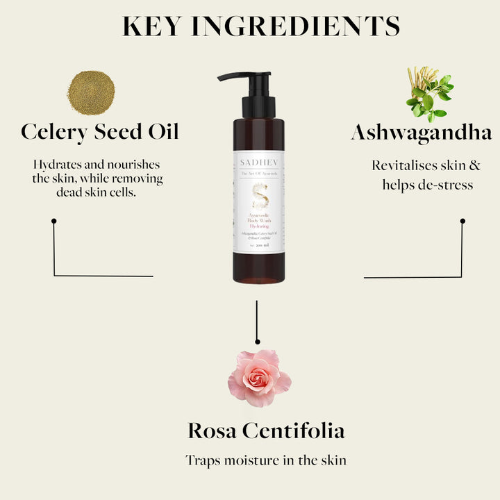 Ayurvedic Body Wash Hydrating - Ashwagandha, Celery Seed Oil & Rosa Centifolia