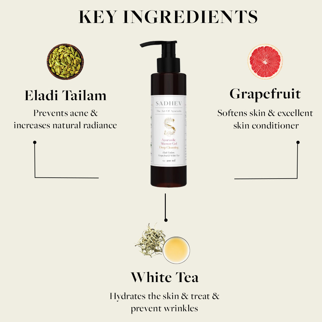 Ayurvedic Shower Gel Deep Cleansing - Eladi Tailam, Grapefruit & White Tea
