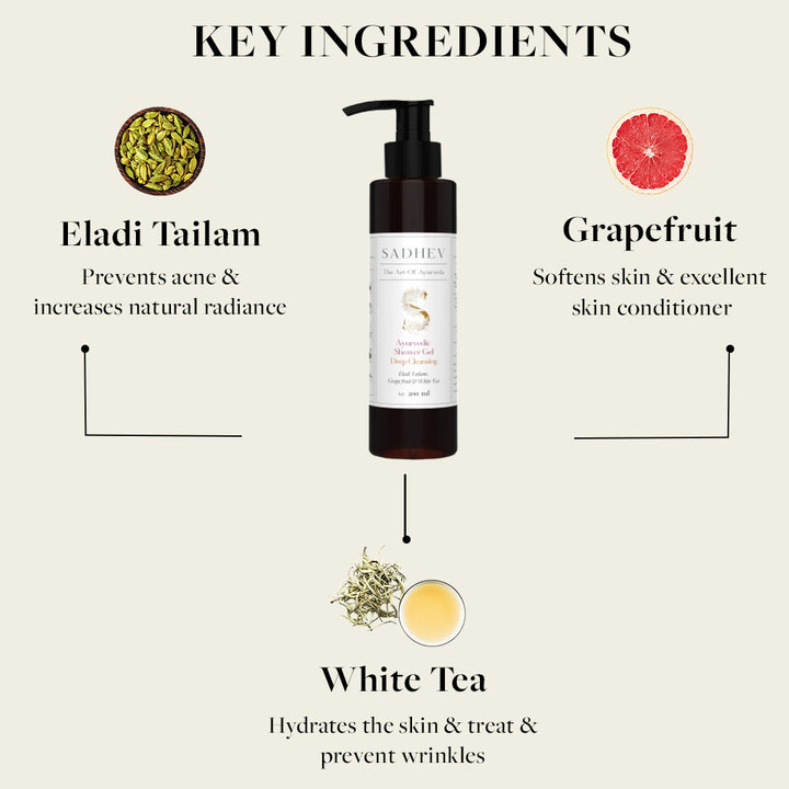 Ayurvedic Shower Gel Deep Cleansing - Eladi Tailam, Grapefruit & White Tea