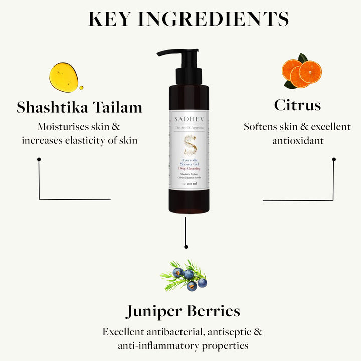 Ayurvedic Shower Gel Deep Cleansing - Shashtika Tailam, Citrus & Juniper Berries
