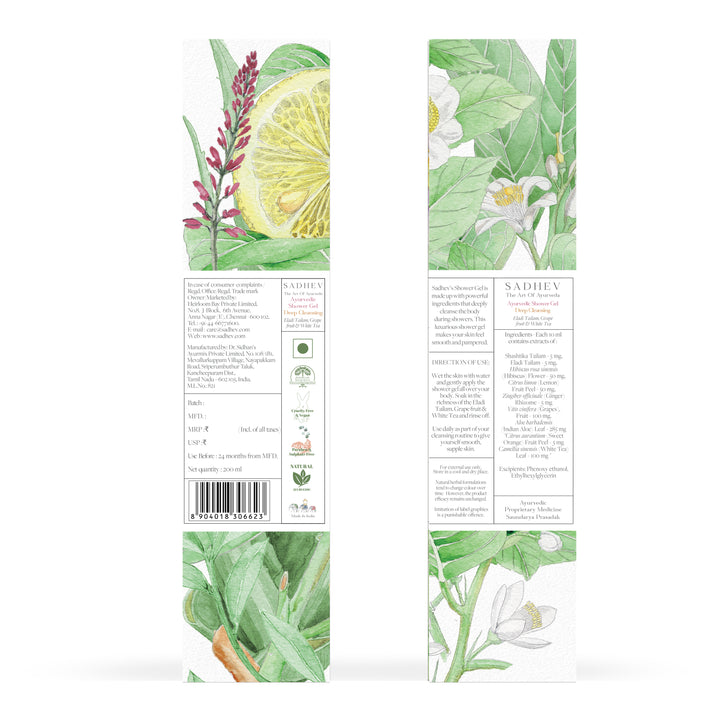 Ayurvedic Shower Gel Deep Cleansing - Eladi Tailam, Grapefruit & White Tea