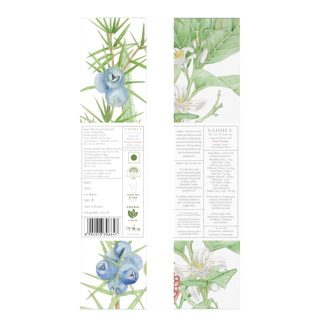 Ayurvedic Shower Gel Deep Cleansing - Shashtika Tailam, Citrus & Juniper Berries
