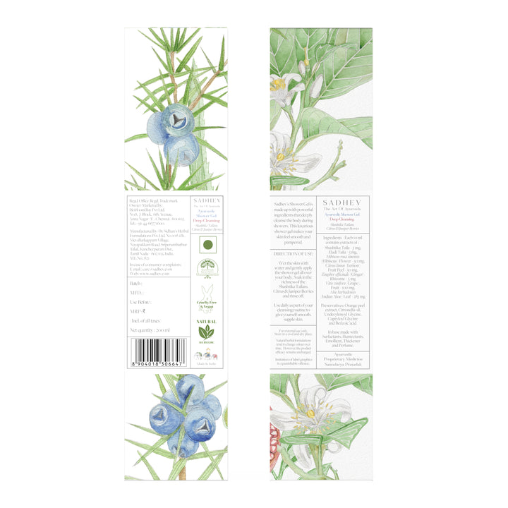 Ayurvedic Shower Gel Deep Cleansing - Shashtika Tailam, Citrus & Juniper Berries