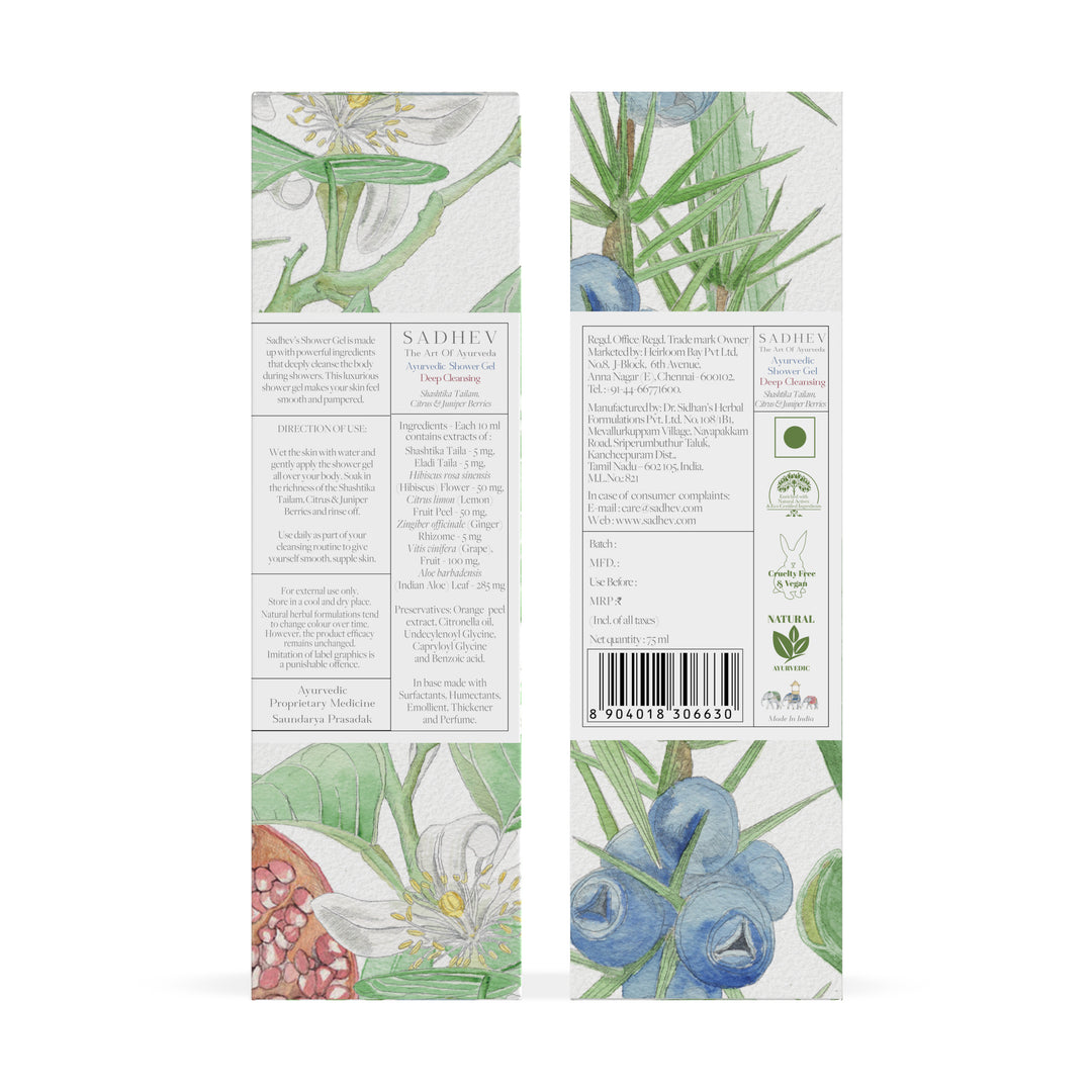 Ayurvedic Shower Gel Deep Cleansing - Shashtika Tailam, Citrus & Juniper Berries
